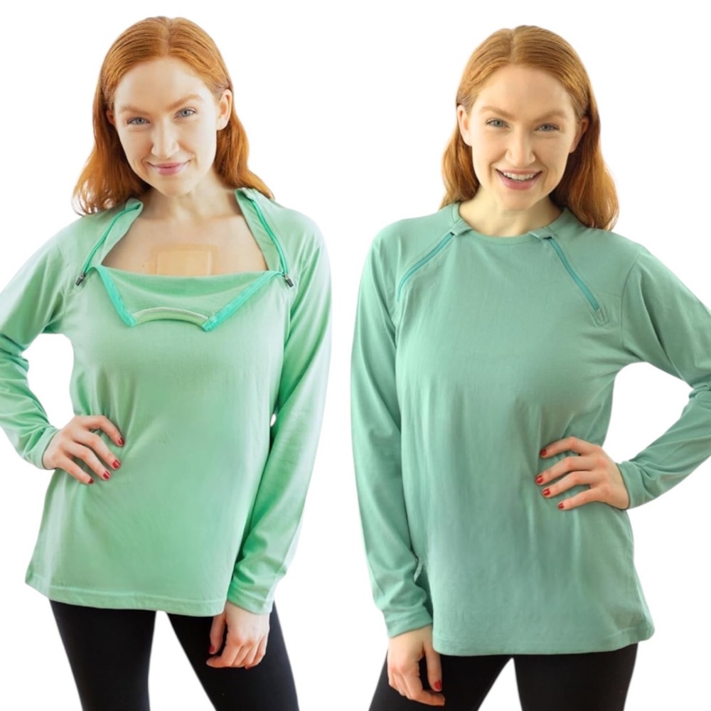 Inspired Comforts Adaptive Post-Surgical Port Access‎ Chemo Shirt Mint Green XL